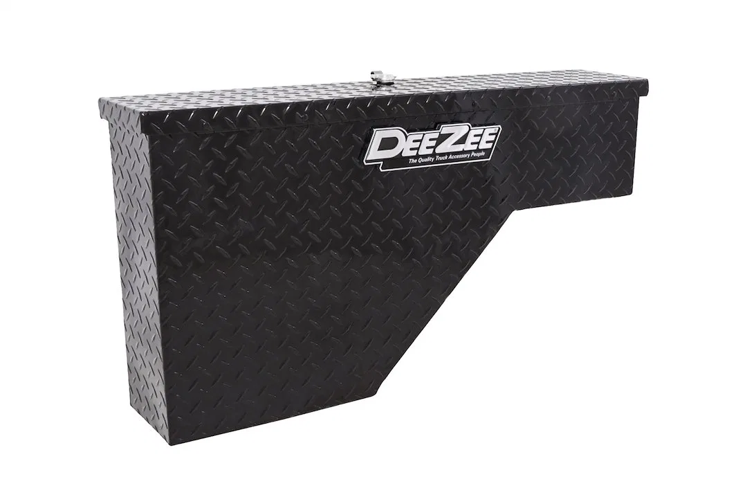 DZ94B – DEE ZEE Tool Box, Wheel Well Single Lid Diamond Tread Black Gloss Powder Coated Aluminum 37 Inch Top Length/ ...